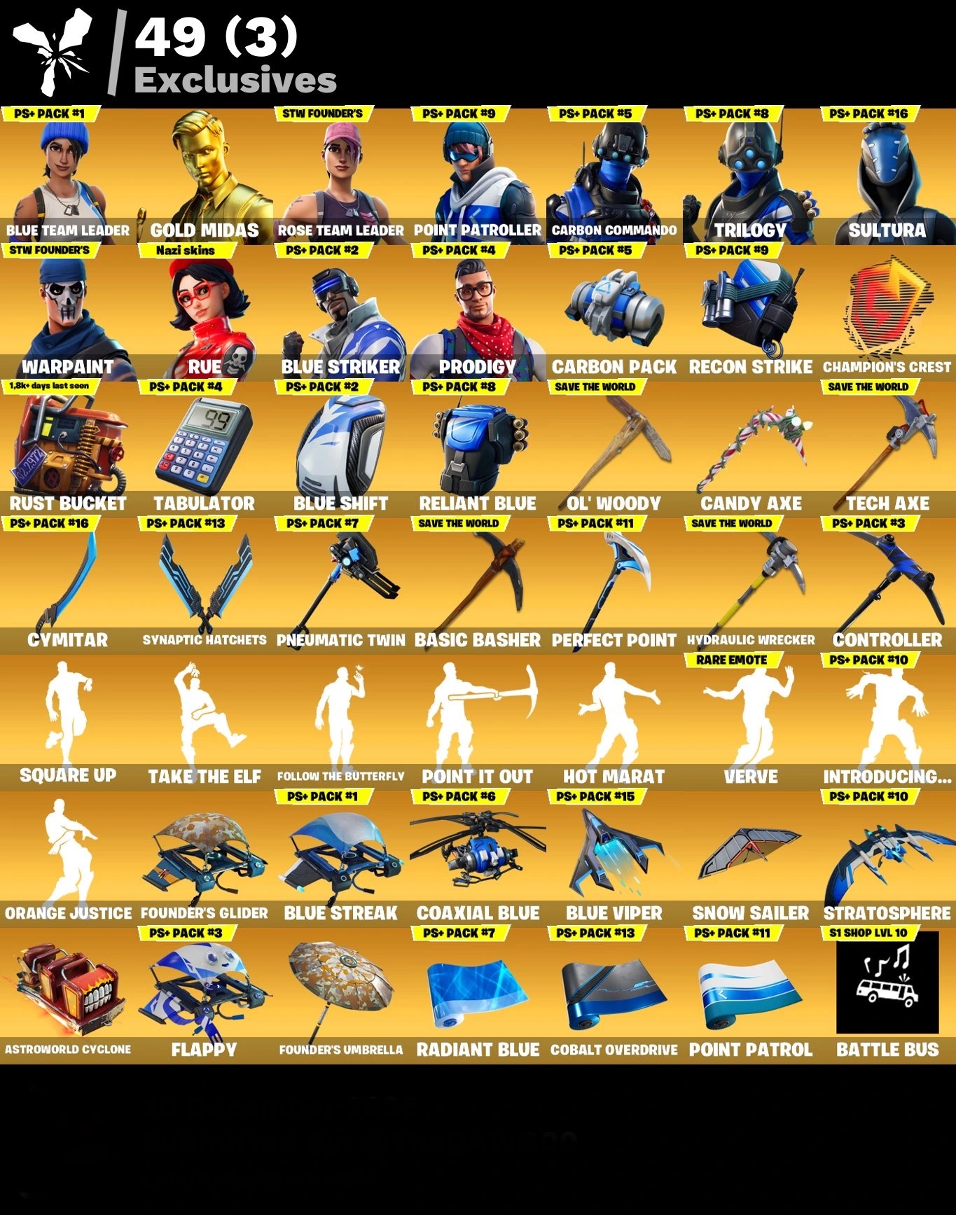 fortnite-account-rue-blue-team-leader-champions-crest-midas-rust-bucket-161-skins Image
